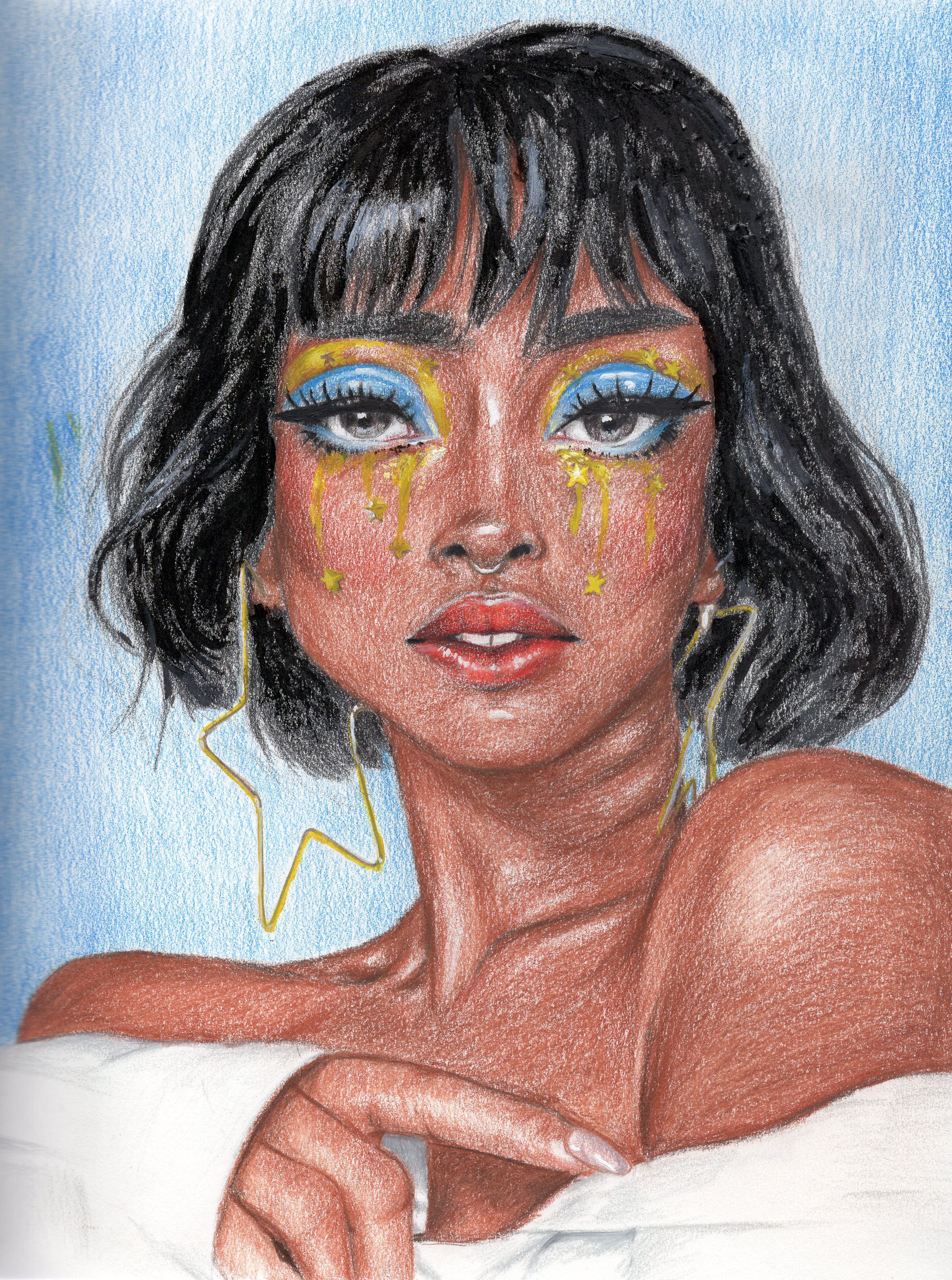 Starry, color pencil and acrylics, 2020