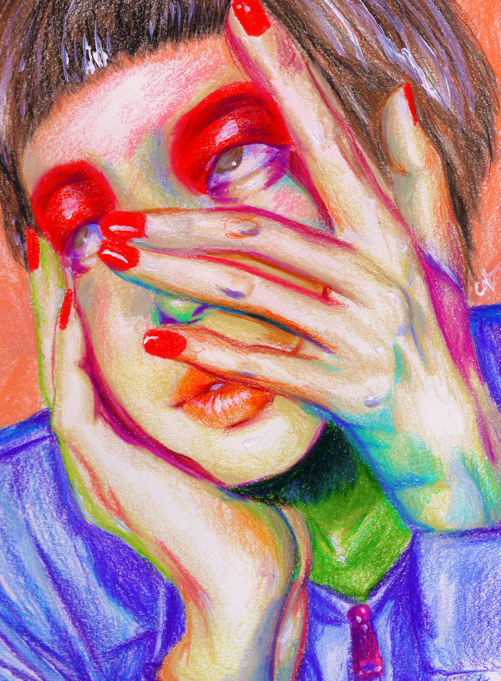 Color Portrait Study, color pencil and acrylic, 2021