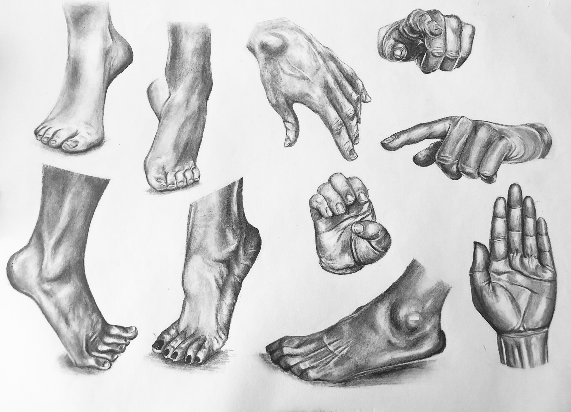 Hand and Foot Study, charcoal, 2020