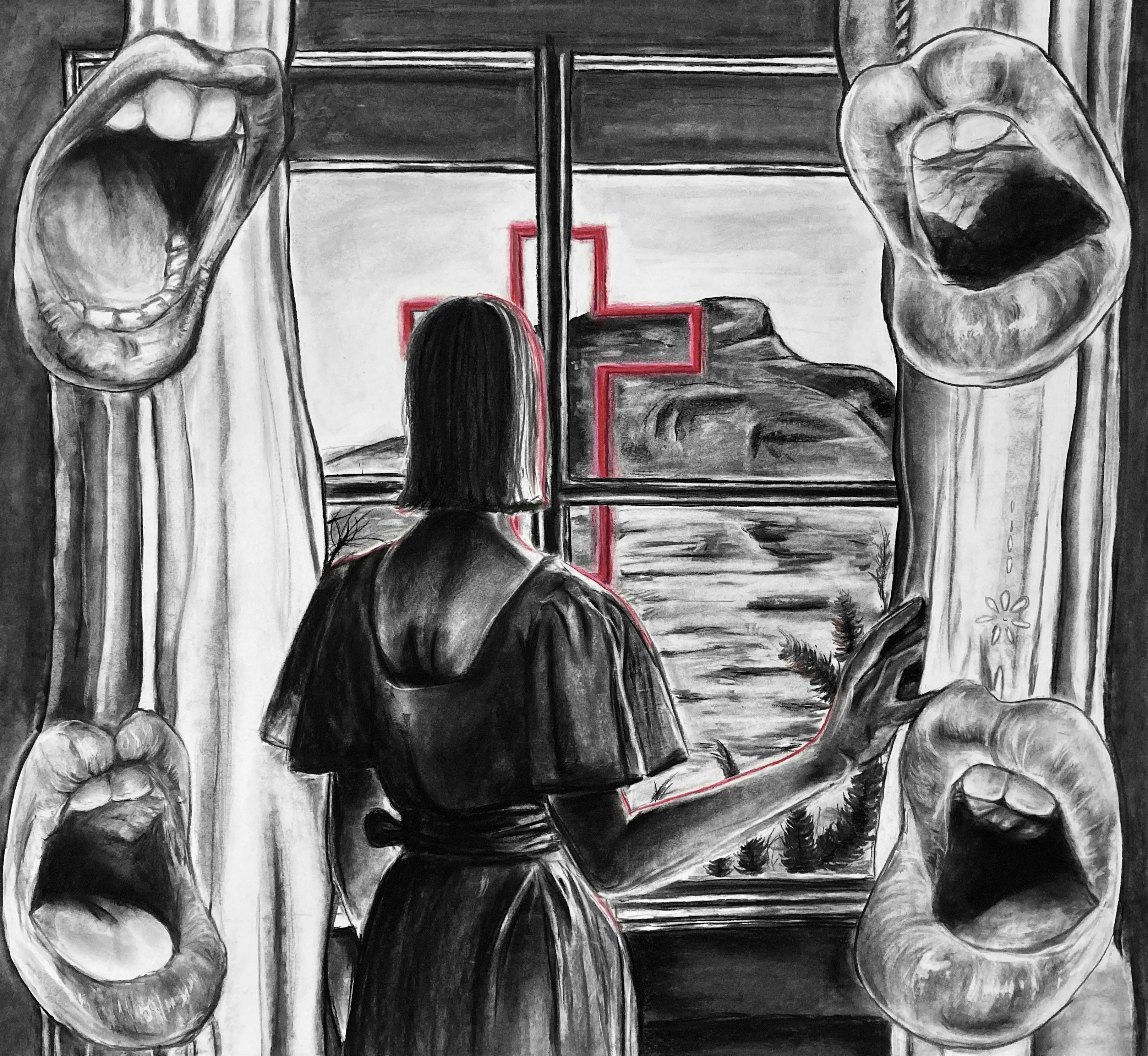Cross, charcoal and chalk pastel, 2022