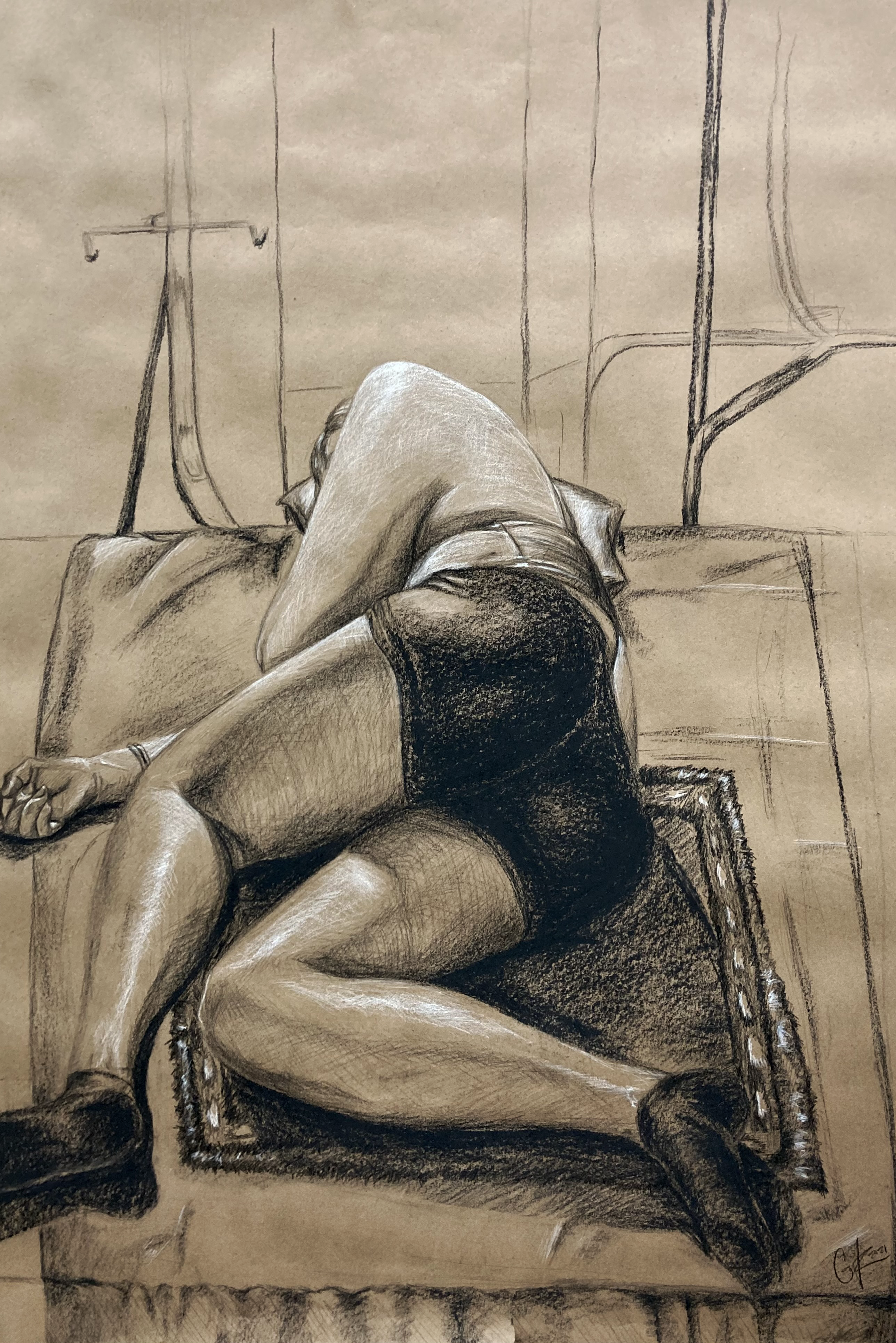 Lighting Study, charcoal and chalk pastel, 2021